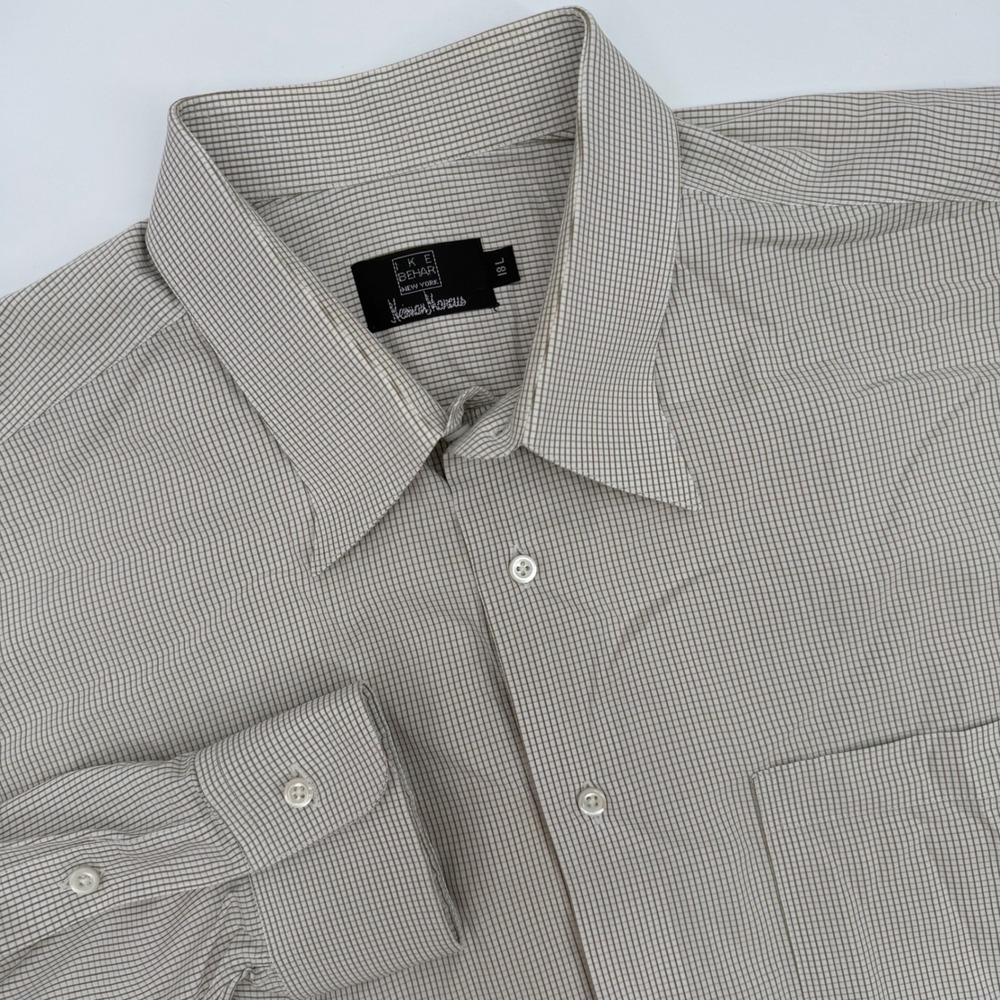 Ike Behar New York Neiman Marcus Mens Dress Shirt Checkered Sage 18L‎